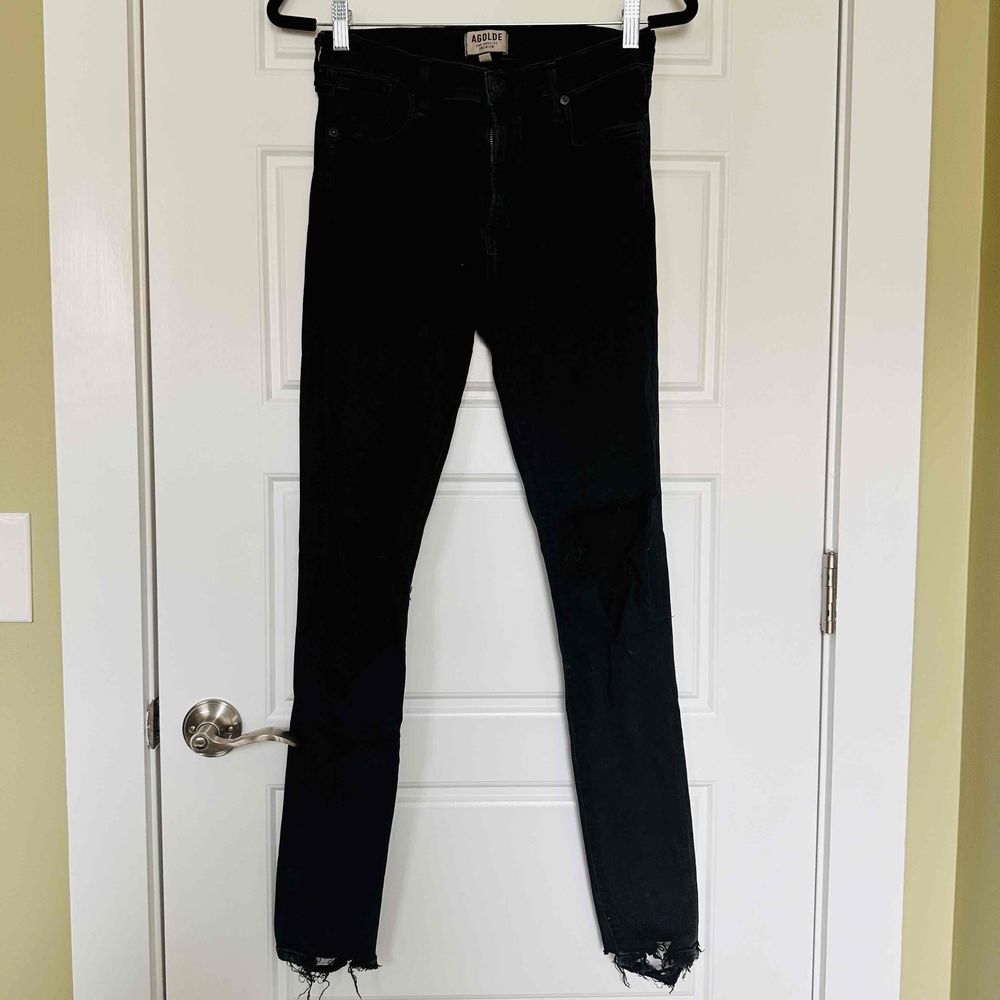 AGOLDE High-Waisted Raw Hem Solid Color Skinny Jeans Size 28